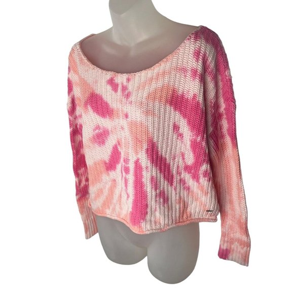 Victoria’s Secret PINK Cropped Knit Sweater Womens Size Small Light Dark Tie Dye - Picture 1 of 11